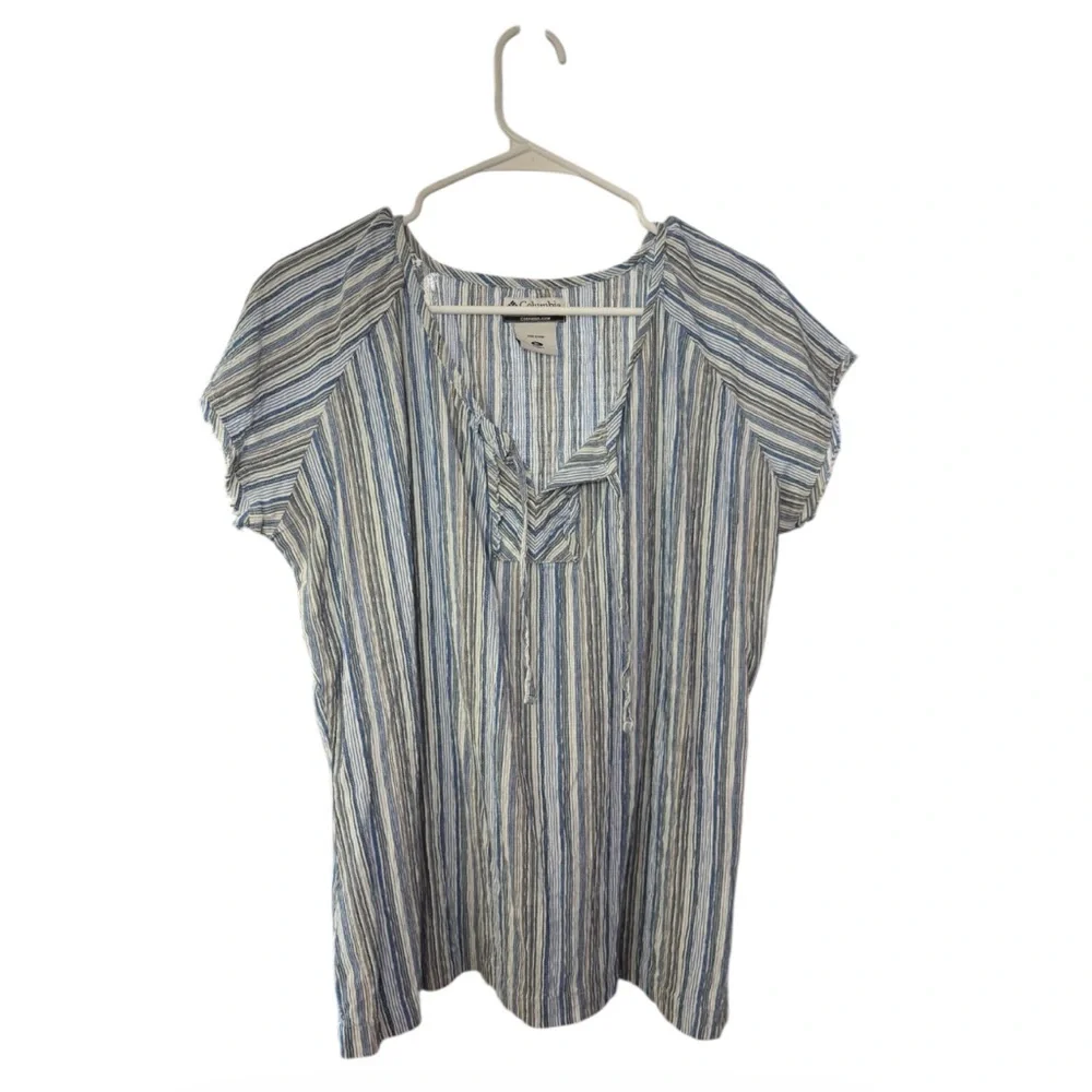 Columbia Striped Lace-Up Boho Short Sleeve Top size XL - Picture 2 of 7